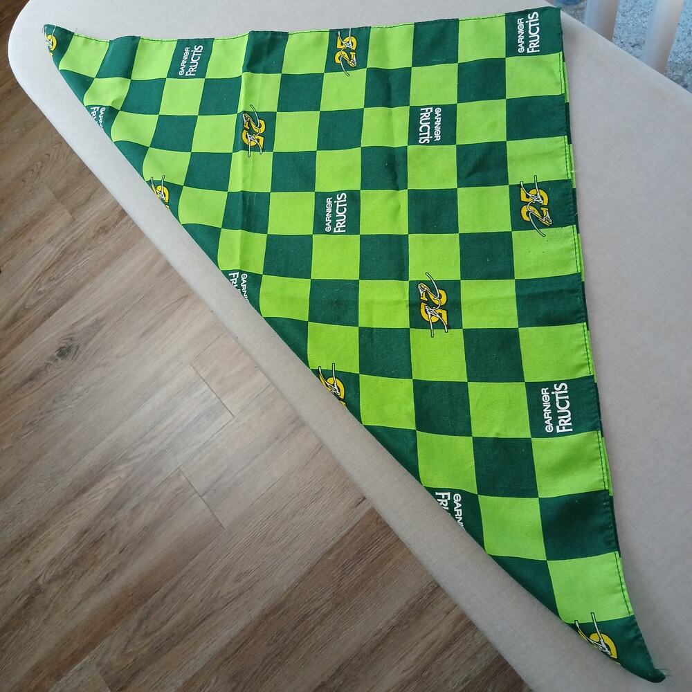 Garnier Fructis NASCAR Brian Vickers #25 promotional bandana green checks 20" sq - Picture 4 of 9